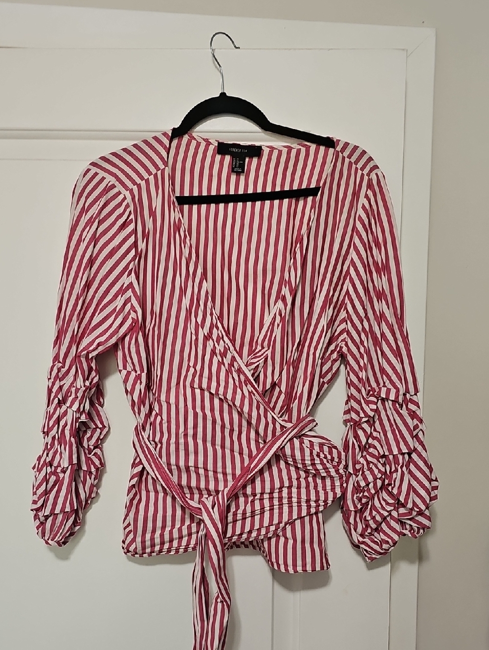 Forever 21 Red and White Striped Wrap Blouse